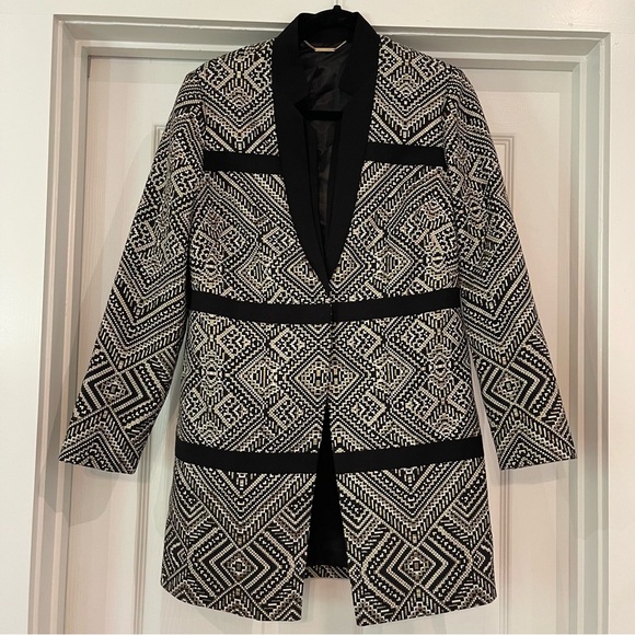 CHICO'S Jacquard Black & Gold Metallic JACKET Coat Size Chicos 0 - Picture 1 of 13